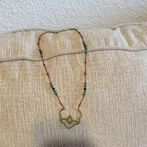 Boho Turquoise & Coral Heart Pendant Necklace lotus